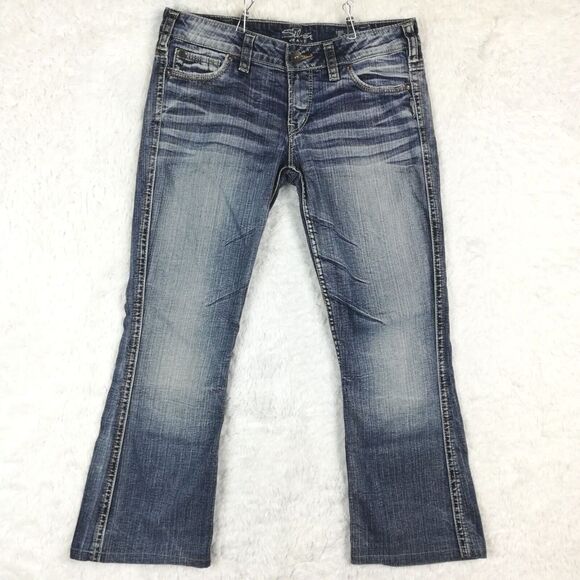 Silver Jeans Womens Twisted Flare Boot Cut Denim Blue Stone Wash‎ Short 30 - Picture 1 of 12